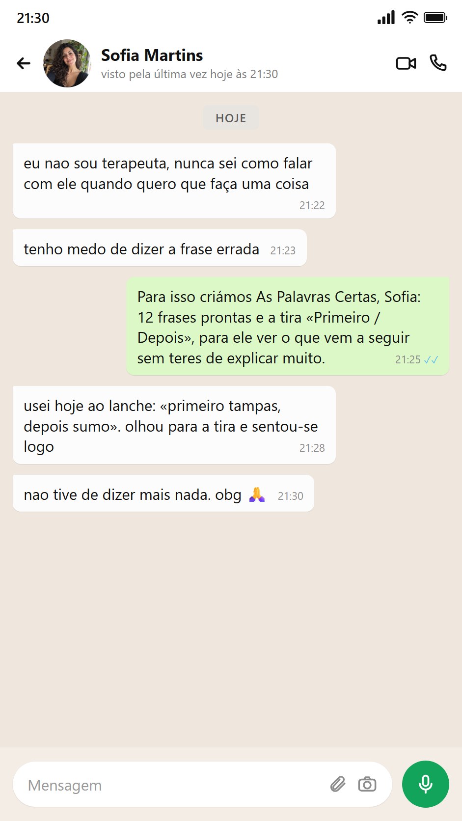 Uma mãe que não sabia como falar com a criança usa as Palavras Certas
