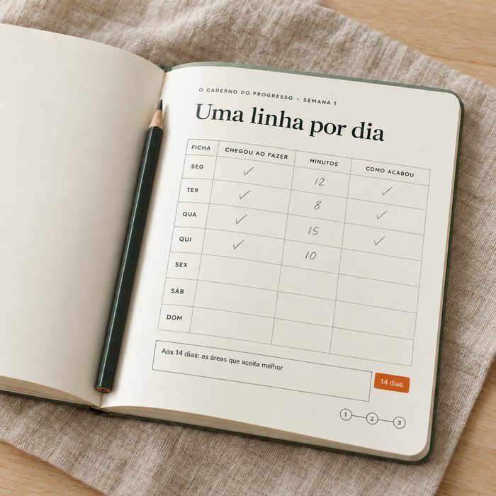 O Caderno do Progresso: uma página por semana com uma linha por dia, preenchida a lápis
