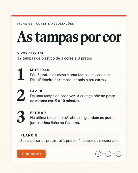 Ficha 01, cores e associações: as tampas por cor
