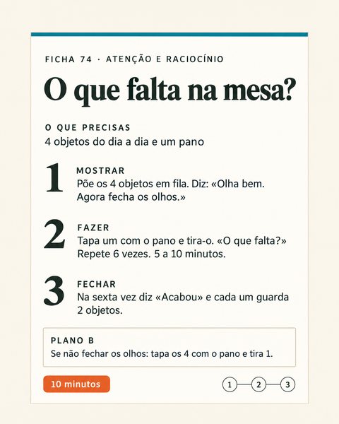 Ficha 74, atenção e raciocínio: o que falta na mesa